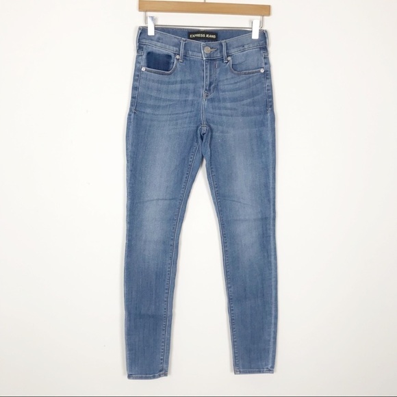 EXPRESS Mid Rise Light Wash Shadow Legging Jeans Stretchy Size 00 - Picture 2 of 7